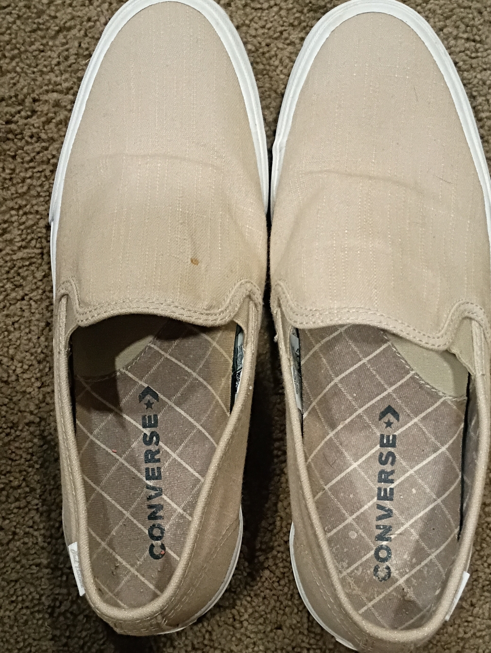 Converse Slip-On Canvas Loafers in Light Tan and White